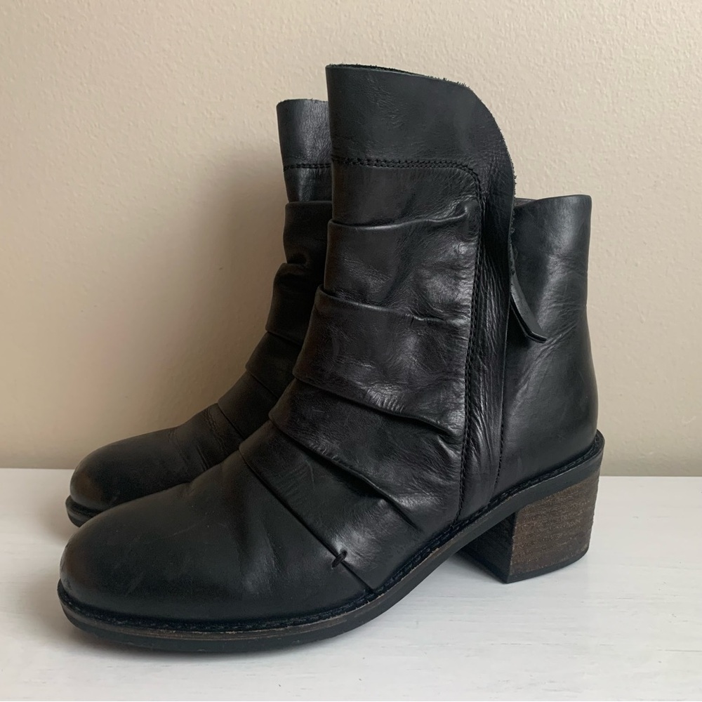 Geox Respira Black Leather Block Heel Booties Size EU 37 US 6.5-7